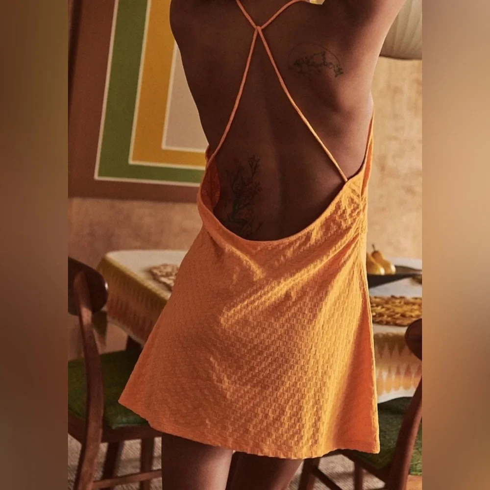 Free People BEACH Evelyn Halter Orange Square Textured
Open Back Dress XL Y2K 90 - Picture 3 of 16